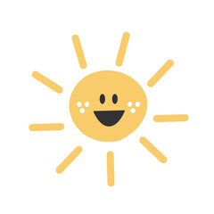 Cute funny Sun character. Vector hand drawn cartoon sun isolated on white background. Sun character concept