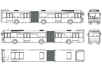 Articulated bus outline vector illustration. Bus vehicle template vector isolated on white. - obrazy, fototapety, plakaty