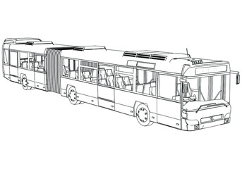 Articulated bus outline vector illustration. Bus vehicle template vector isolated on white.