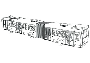 Articulated bus outline vector illustration. Bus vehicle template vector isolated on white.