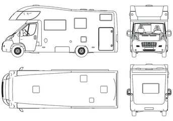 Camper van silhouette vector illustration. Motorhome caravan vector isolated on white background.