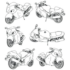 Motorcycle outline vector illustration. Motobike vehicle template vector isolated on white.