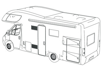 Camper van silhouette vector illustration. Motorhome caravan vector isolated on white background.