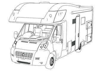 Camper van silhouette vector illustration. Motorhome caravan vector isolated on white background.