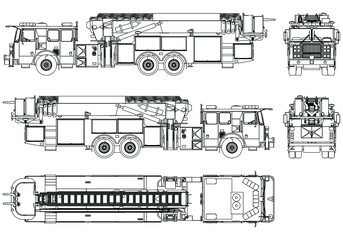 American fire engine illustration - simple line art contour of vehicle.