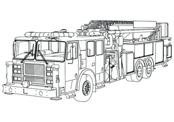 American fire engine illustration - simple line art contour of vehicle.