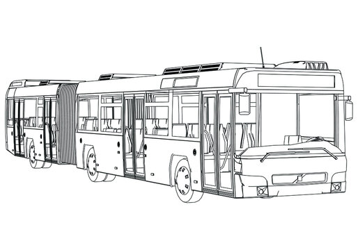 Articulated bus outline vector illustration. Bus vehicle template vector isolated on white.