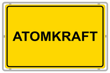Gelbes Schild mit Atomkraft auf weissem Hintergrund