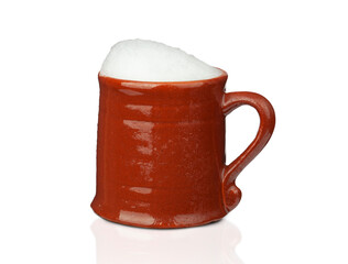 Ceramic beer cup. Isolated on white