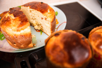 bun with raisins on the table, horizontal photo