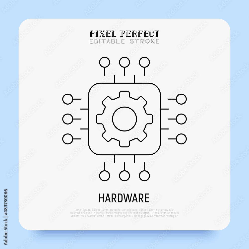 Poster hardware thin line icon. processor, cpu. pixel perfect, editable stroke. vector illustration.