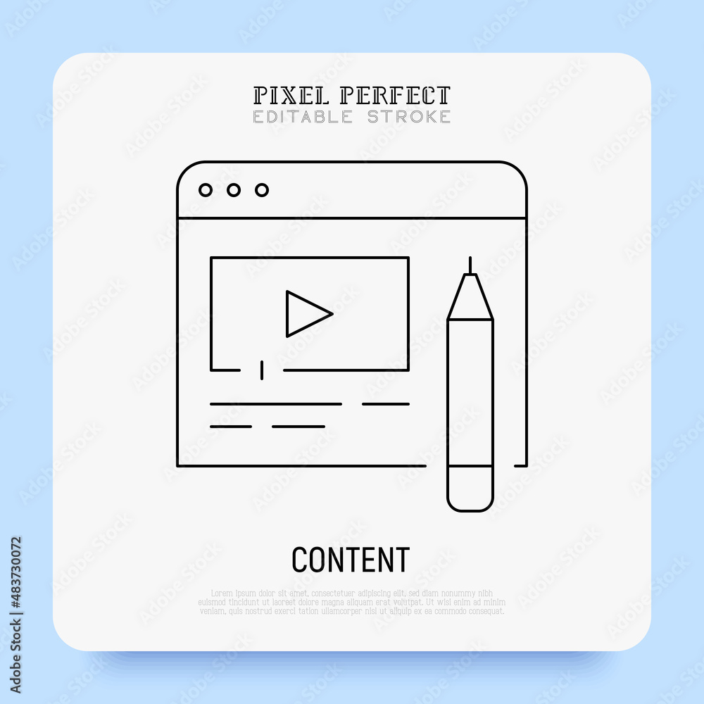 Poster web site content creation thin line icon. pixel perfect, editable stroke. vector illustration.