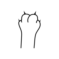 A cat's paw with sharp claws. The kitty is scratching. Home pet. Black outline. Vector line icon isolated on white background
