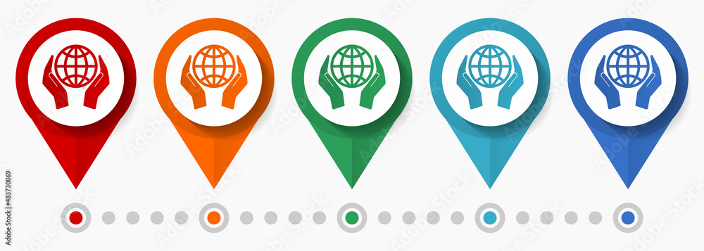 Poster globe, earth save concept vector icon set, flat design pointers, infographic template
