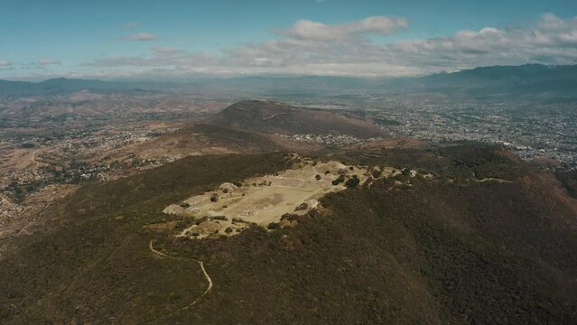 Aerial view of Monte Alban, Oaxaca - View of one of the most important archeological sites in Mexico - drone shot
