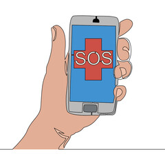 Flat continuous line Online medical consultation concept