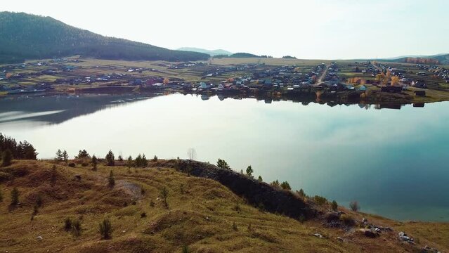 lake village drone from a height shooting