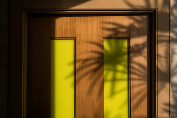 Wooden door with leaf shade. modern decor