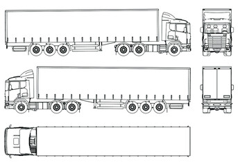 Vector truck trailer outline. Commercial vehicle. Cargo delivering vehicle. © kurtcan