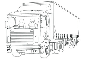 Vector truck trailer outline. Commercial vehicle. Cargo delivering vehicle. © kurtcan