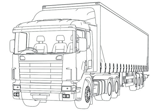 recommend clip art: Vector truck trailer outline. Commercial vehicle. Cargo delivering vehicle.