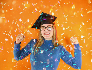 Woman is happy to have achieved graduation and success in studies