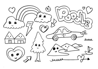 Kawaii doodle collection line art, suitable for coloring.vector illustration.