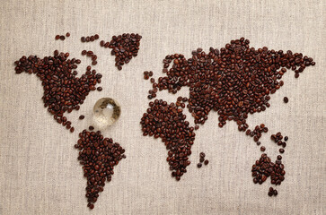 world map made of coffee beans
