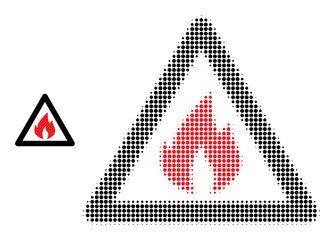 Fire warning halftone dotted icon. Fire warning vector icon mosaic is constructed of halftone pattern which contains circle elements.