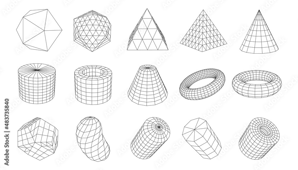Poster a set of geometric shapes from a wireframe. a collection of miscellaneous objects for use in hud des