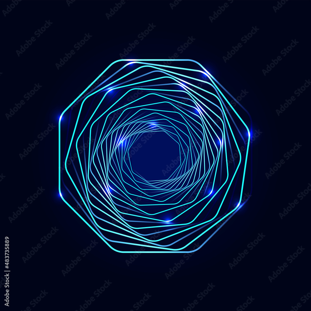 Poster blue twisted futuristic spirals. wavy fractal with a linear outgoing gradient. abstract wireframe li