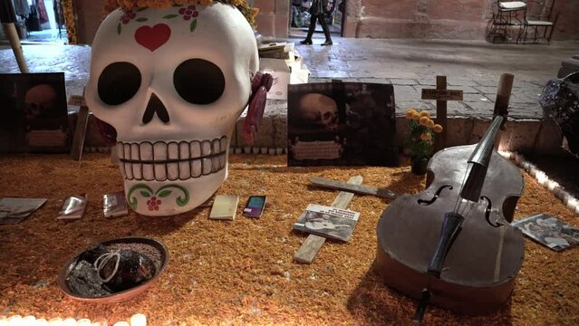Skull and decorations on the street
