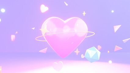 3d rendered heart planet and various geometric objects. © tykcartoon