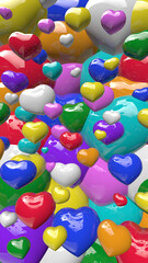 Fototapeta na wymiar Hundred of Multicoloredshinny hearts 