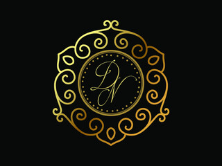 DN initial letter luxury monogram logo,elegant ornamen jewelry, emblem of love shape heart