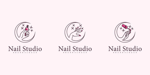 Nail studio logo design collection Premium Vector