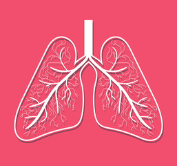 Lungs icon, flat style. Internal organs of the human design element, logo. Anatomy, medicine concept. Healthcare. Isolated on red background