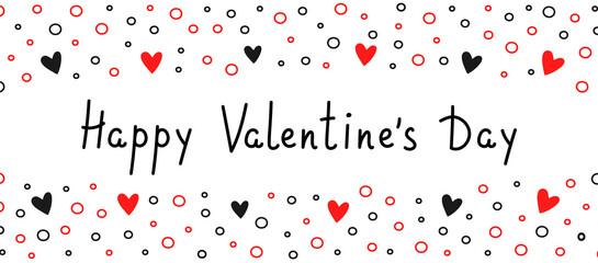 Happy valentines day banner. Greeting card for February 14 with hearts. Horizontal lettering template for decoration. Vector illustration.