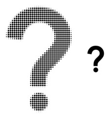 Query sign halftone dotted icon. Query sign vector icon mosaic is formed with halftone array which contains round dots.