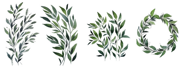 branch, background, watercolor, leaves,