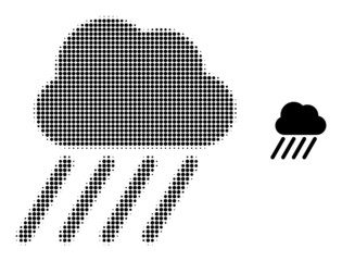Rain cloud halftone dotted vector. Rain cloud vector icon mosaic is done from halftone pattern which contains round points.