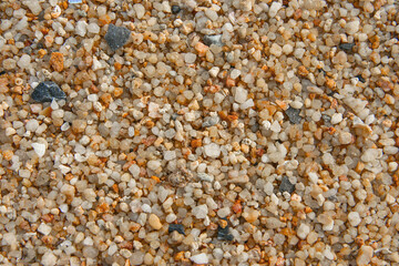 Close up of stones and marble. Smooth and polished. Pebble on shingle beach. Colorful small pebble and stone texture. Pebble background. Gravel pebble or rock fragments, beach sand
