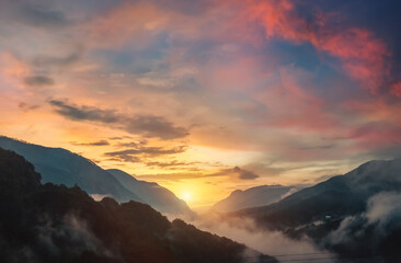 Panorama mountains and of sunset