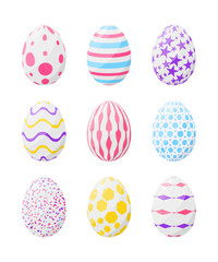 White Easter eggs with colorful patterns set
