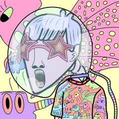 doodle alien character wearing sea creatures t shirt