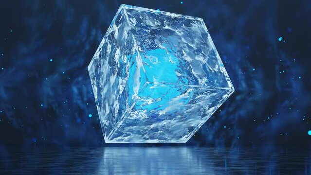 Ice cubeFrozen water cube shape abstract background. Frost drawing. Crystal winter design. 3d rendering