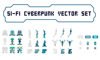 Fototapeta na wymiar Si-fi Cyberpunk Vector Set