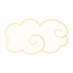 Japanese cloud in chinese style with gold stroke isolated on white background, chinese element in cartoon style