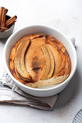Cottage cheese casserole with banana and cinnamon
