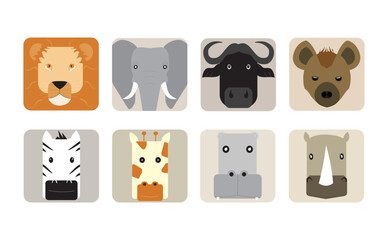 African or Savannah animal portrait set (vector illustration - symbols)	
